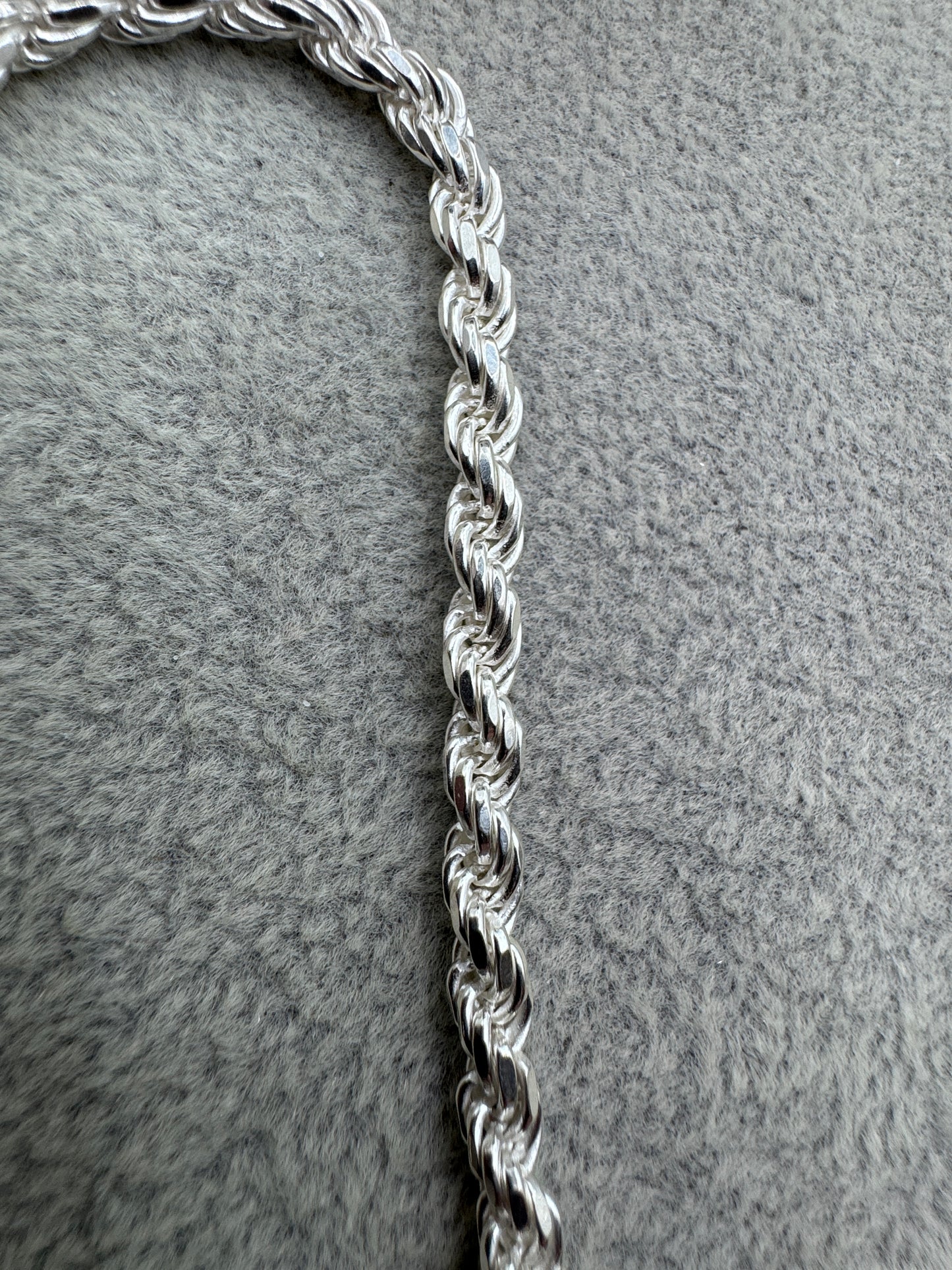 Men's 925 Sterling Silver Diamond Cut Rope Bracelet 5mm