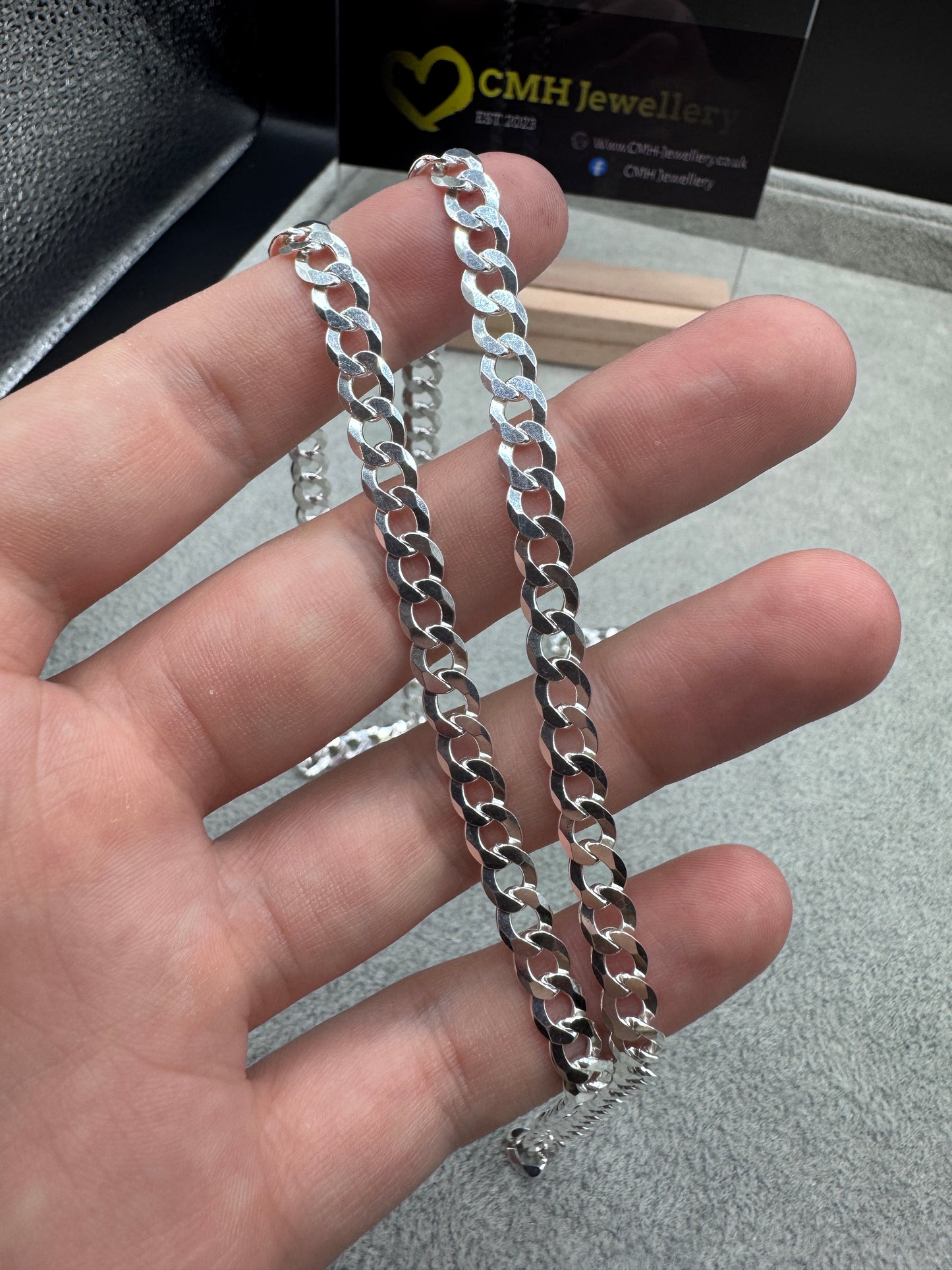 Sterling Silver Flat Curb Chain Necklace 6mm