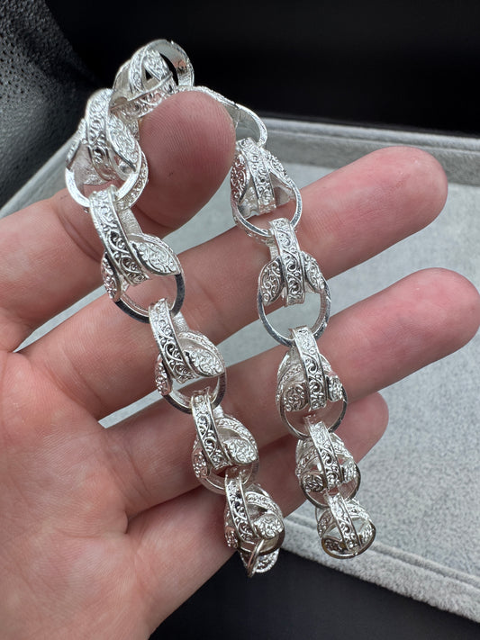 Sterling Silver Patterned Tulip Bracelet 11.5 mm