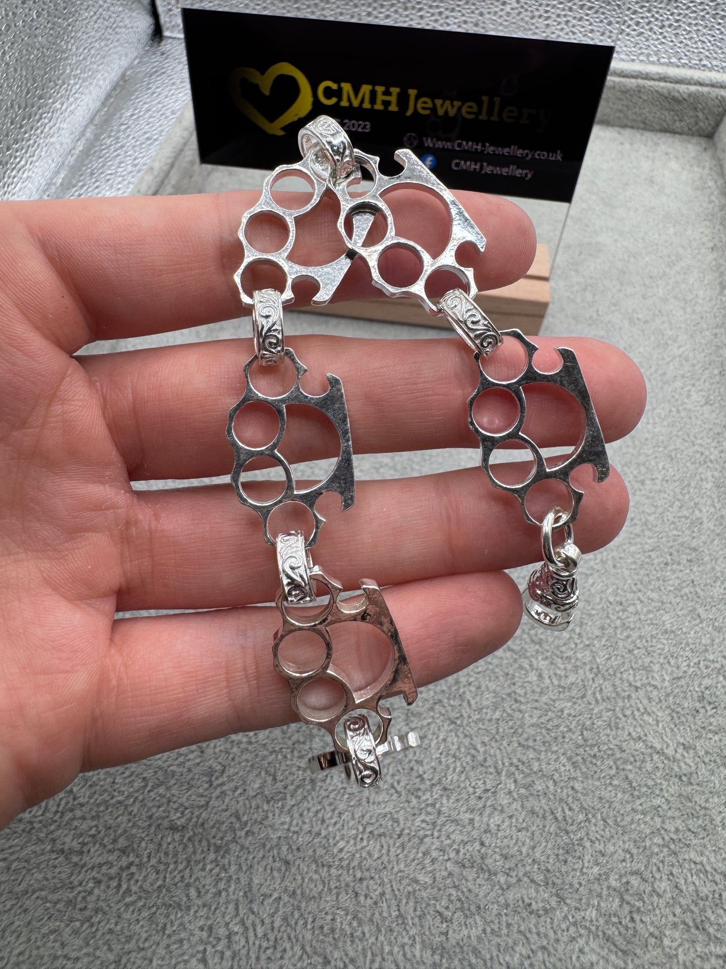 Sterling Silver Knuckle Duster Bracelet 17.5mm
