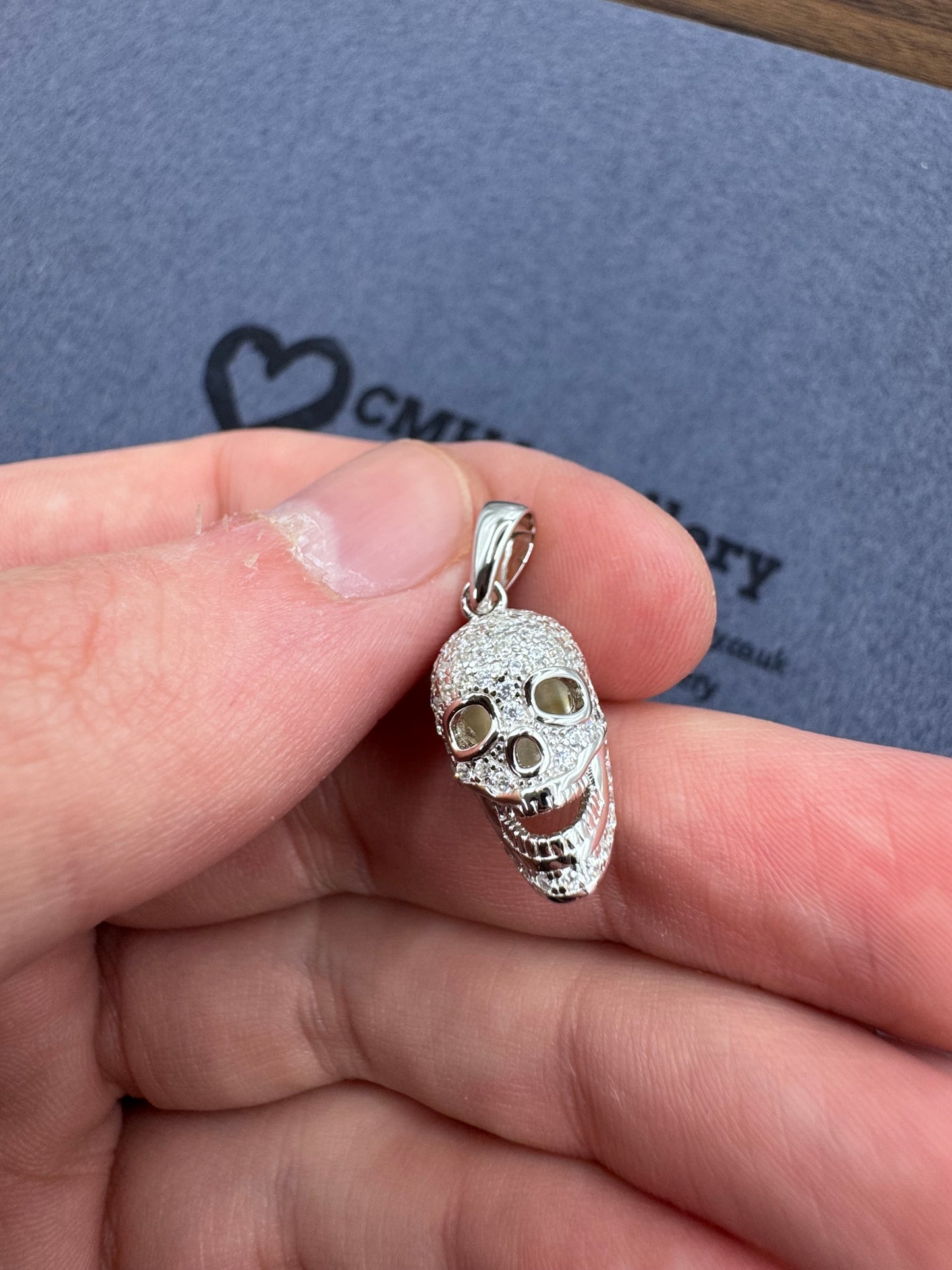 Sterling Silver Mini Cz Skull Pendant 21.5mm