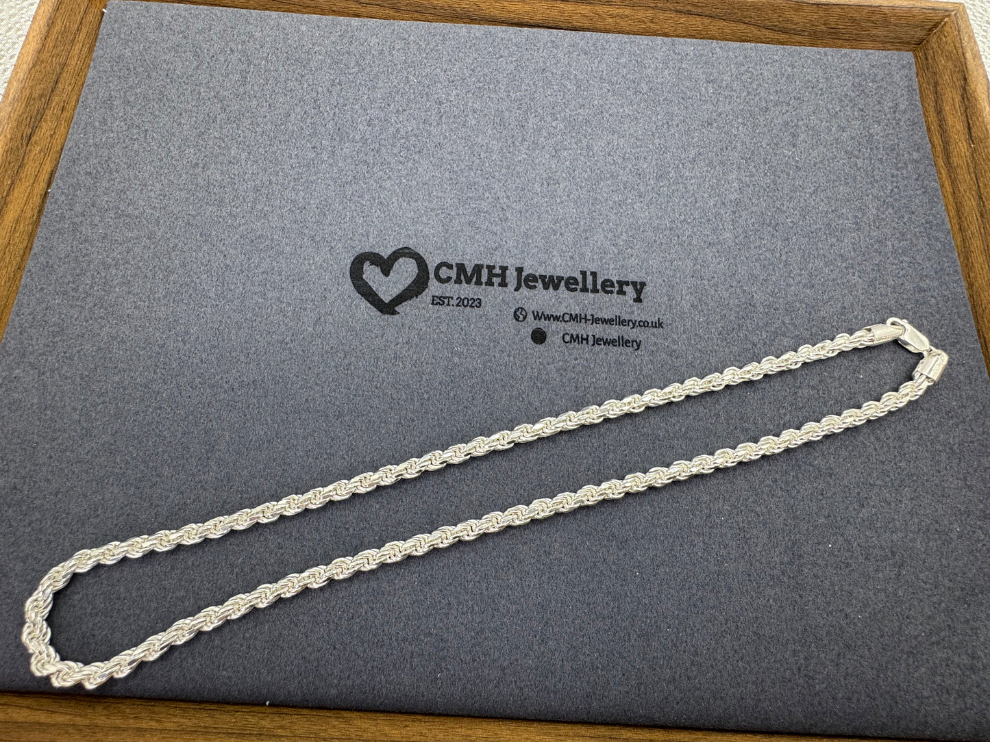 Sterling Silver Diamond Cut Rope Chain Necklace 5mm