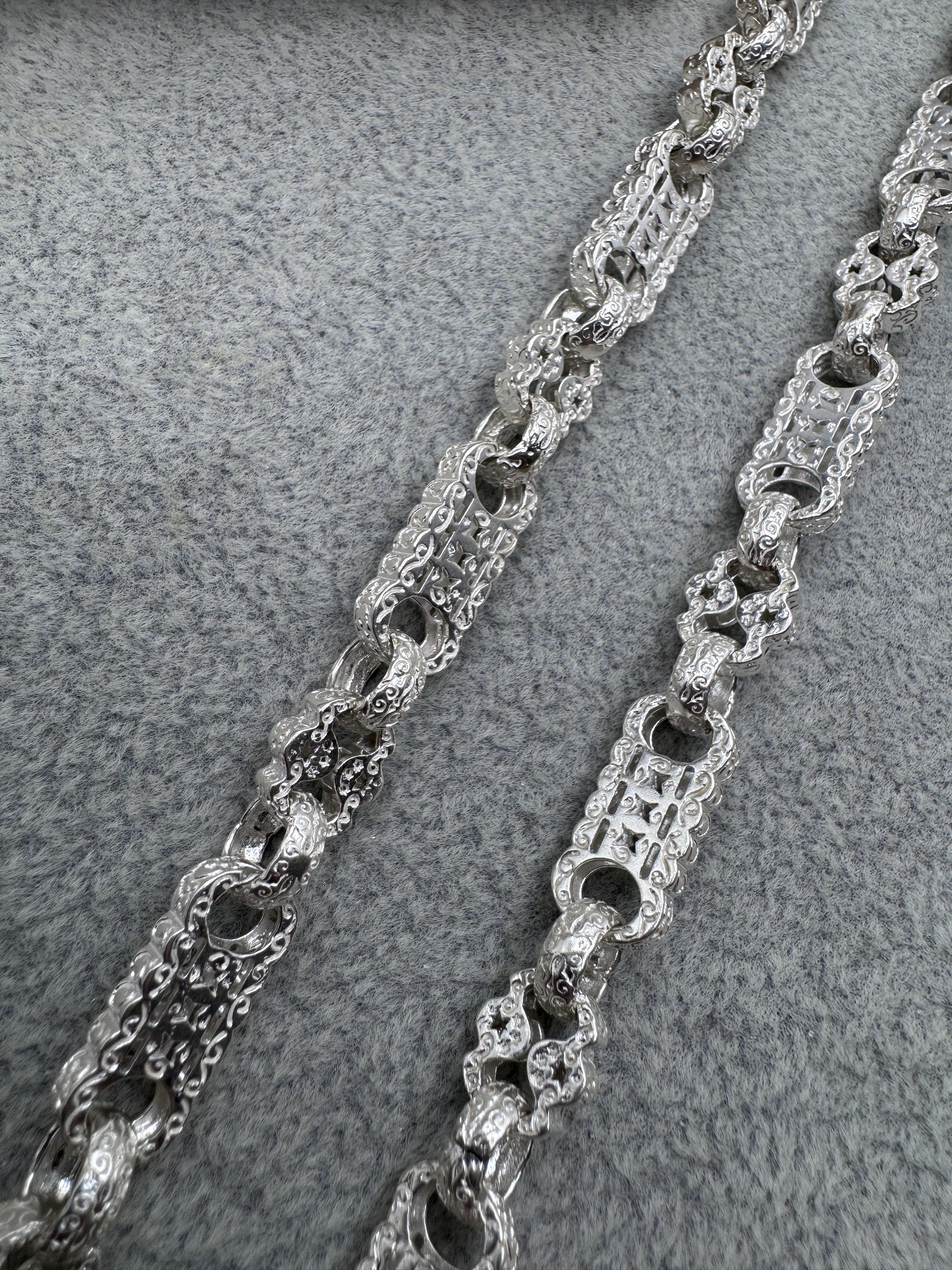 Sterling Silver Stars & Bars Chain Necklace 9.25mm