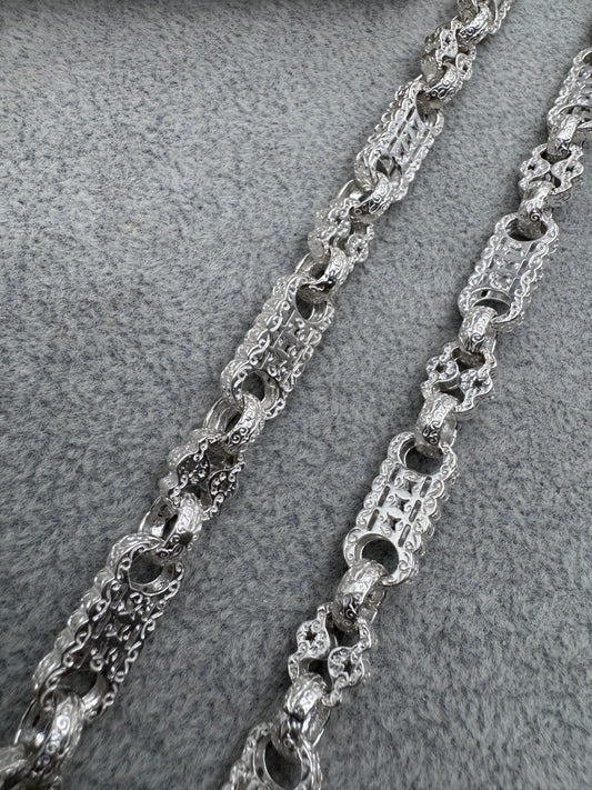 Sterling Silver Stars & Bars Chain Necklace 9.25mm