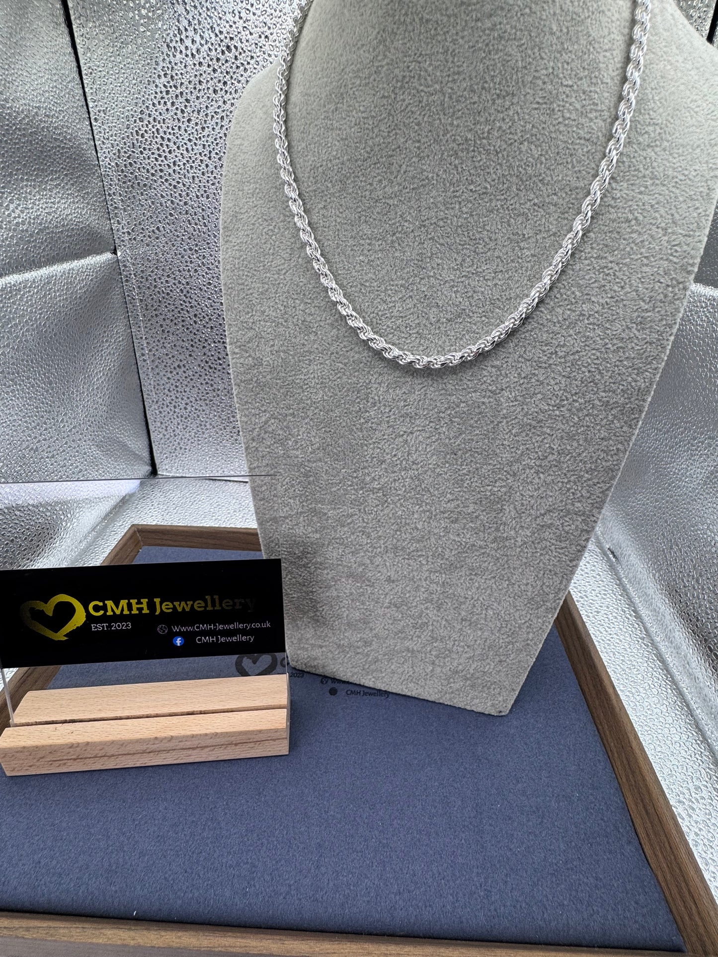 Sterling Silver Diamond Cut Rope Chain Necklace 5mm
