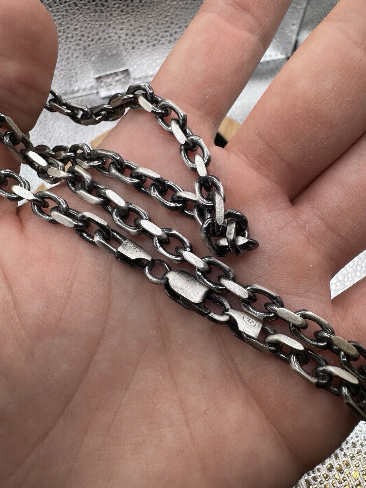 Sterling Silver Oxidised Anchor Chain Necklace 6.5mm