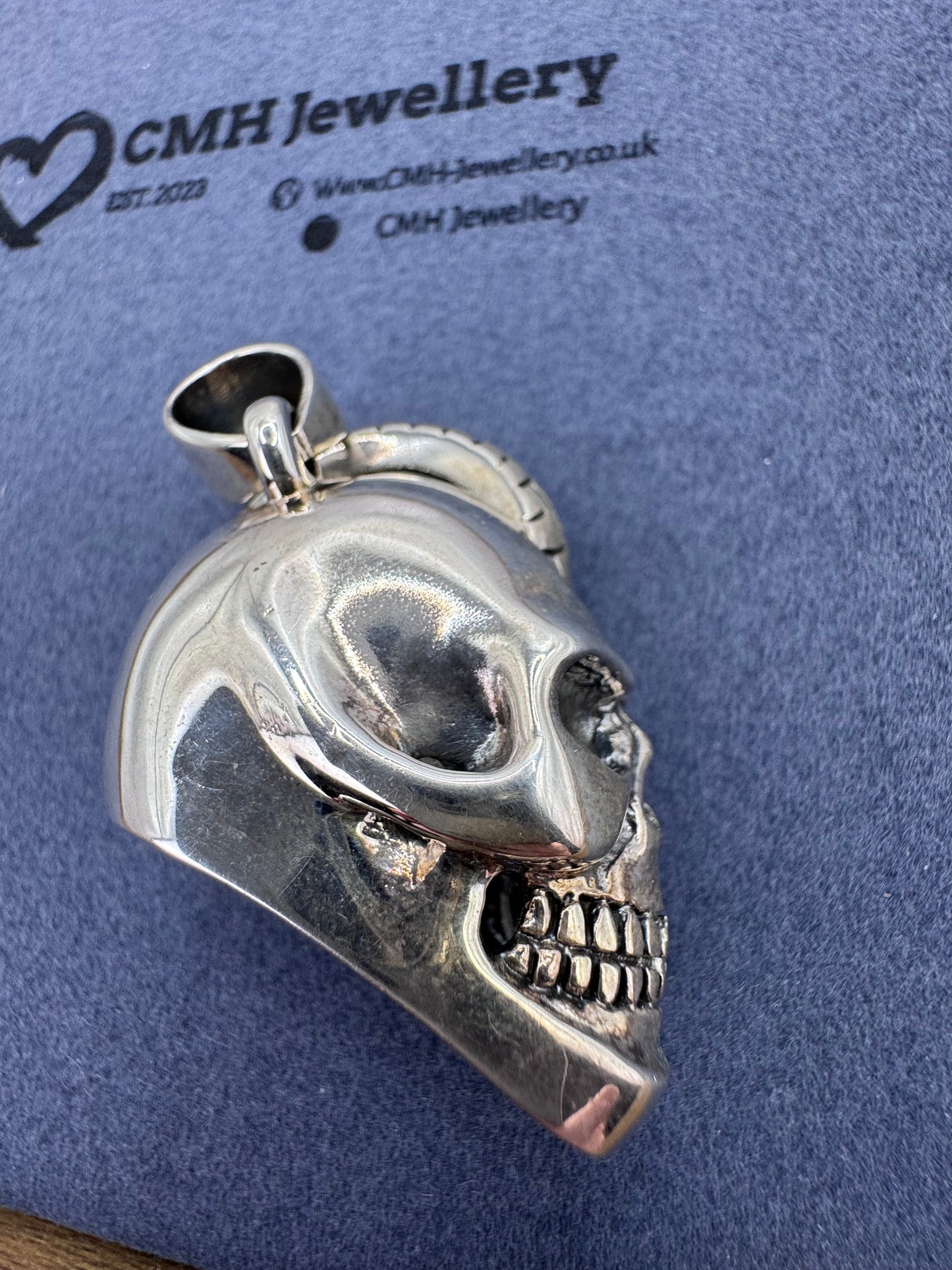 Sterling Silver XL Skull With Movable Mohican Wheel