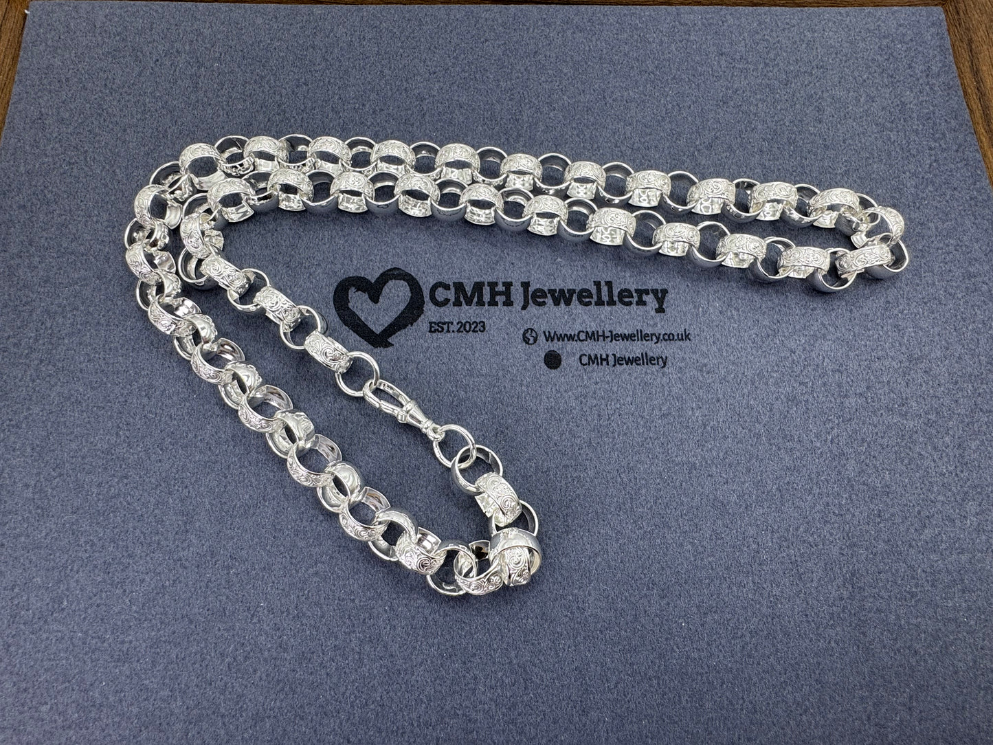 Sterling Silver Patterned Belcher Chain Necklace 11.5mm