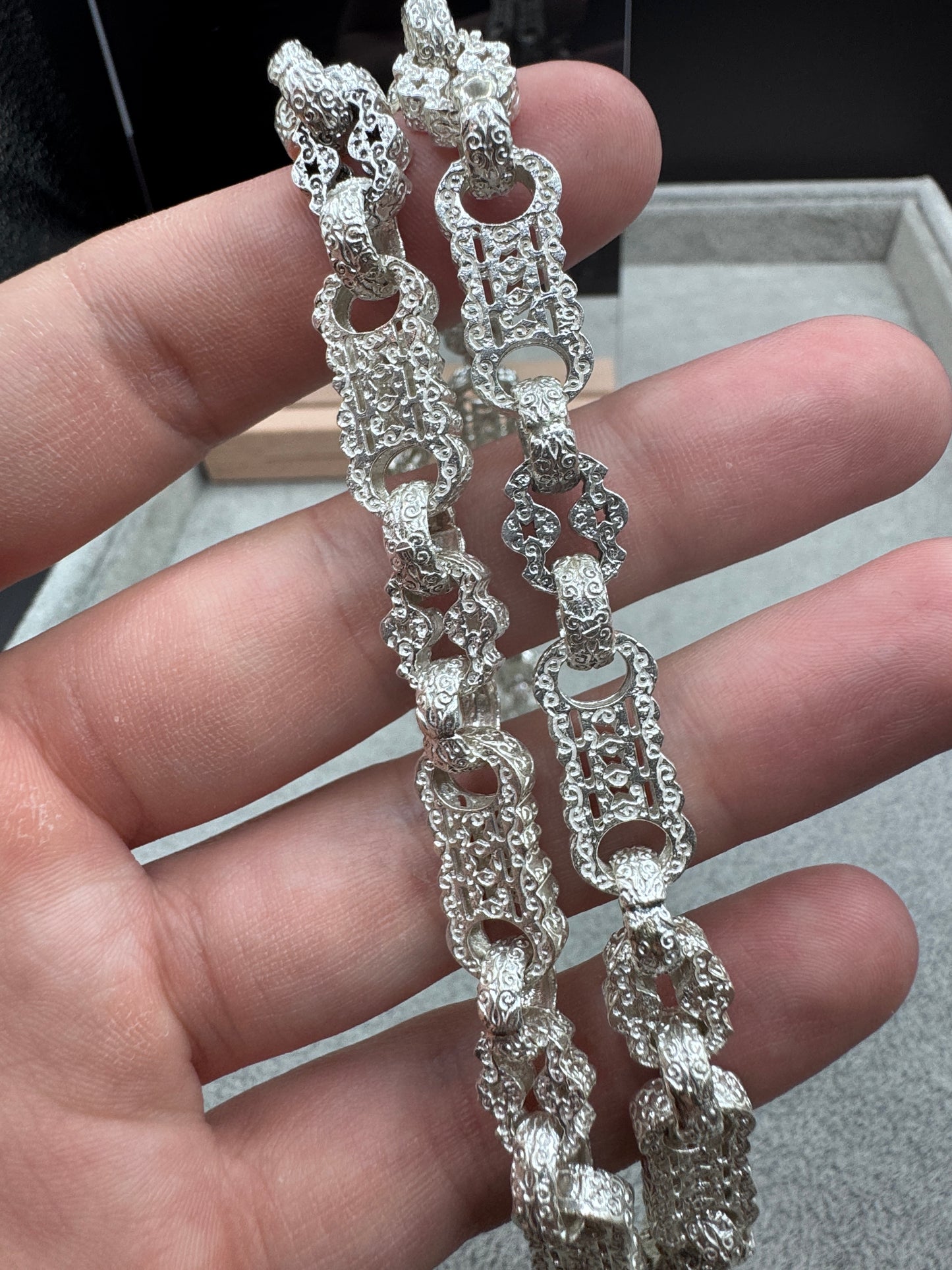 Sterling Silver Stars & Bars Chain Necklace 9.5mm