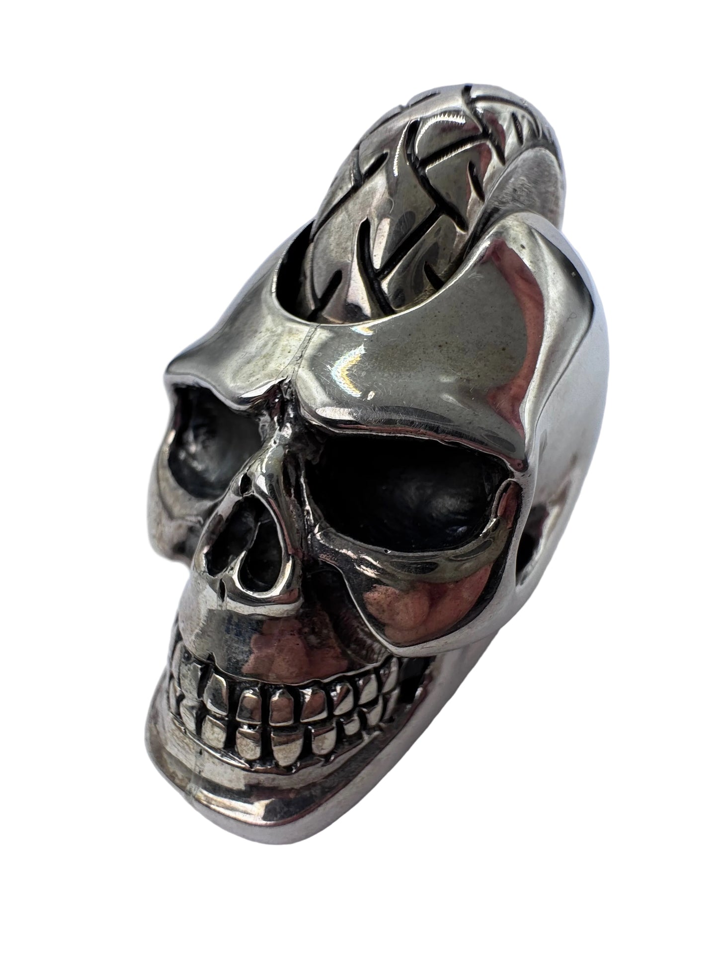 Sterling Silver XL Skull With Movable Mohican Wheel