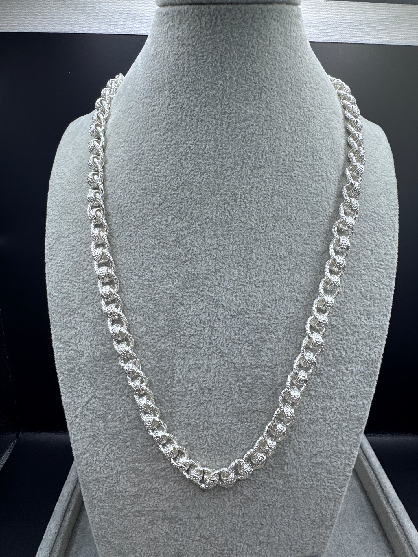 Sterling Silver Patterned Rollerball Chain Necklace 10.5mm