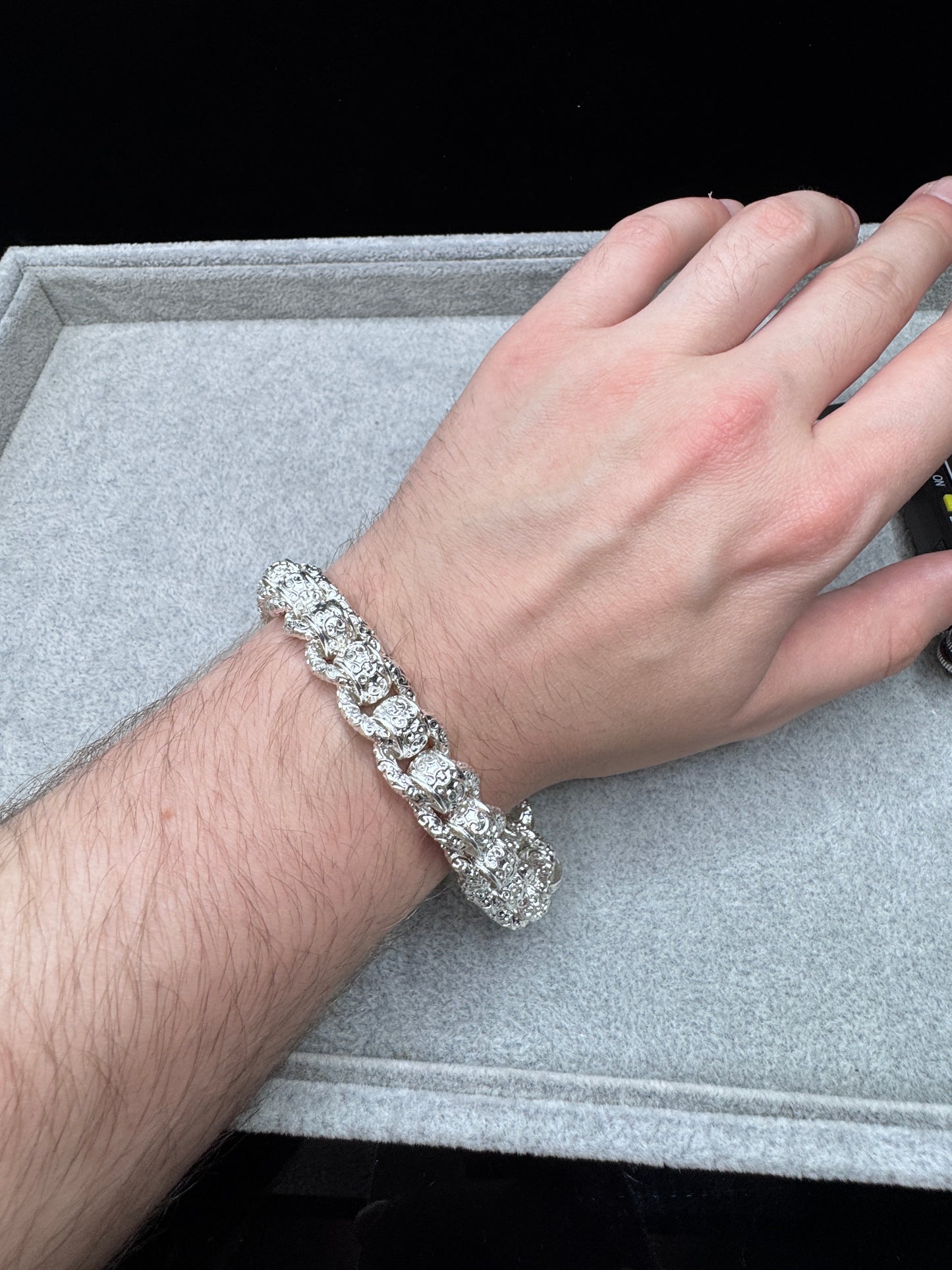 Sterling Silver Patterned Rollerball Bracelet 13.5mm