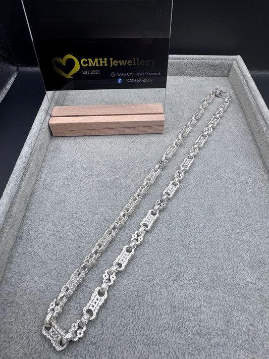 Sterling Silver Stars & Bars Chain Necklace 9.5mm
