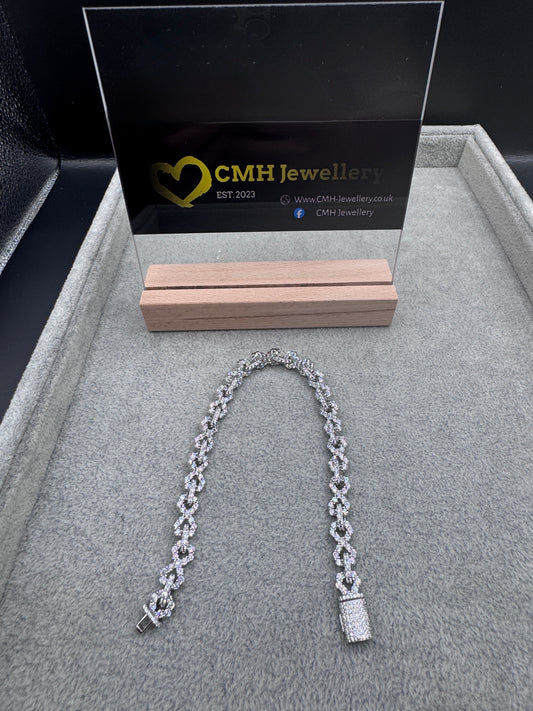 Sterling Silver Cz Infinity Link Bracelet 8.5mm