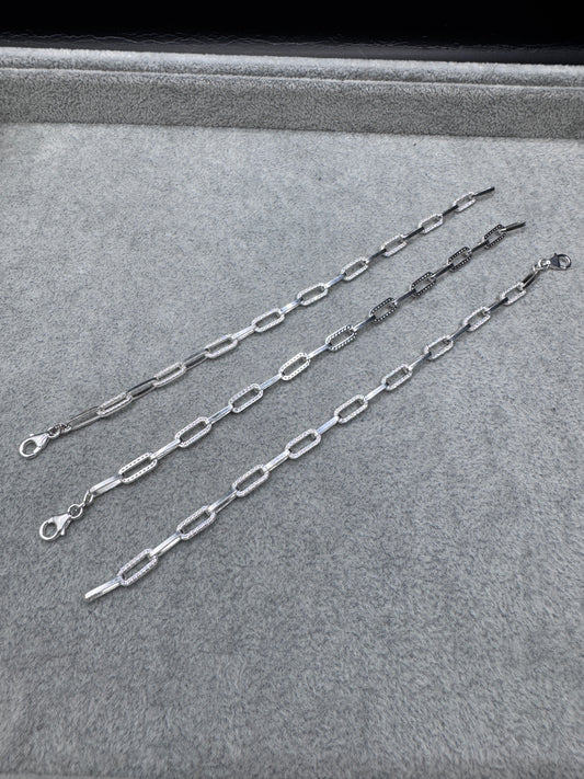 Sterling Silver CZ ladies Oval Link Bracelet