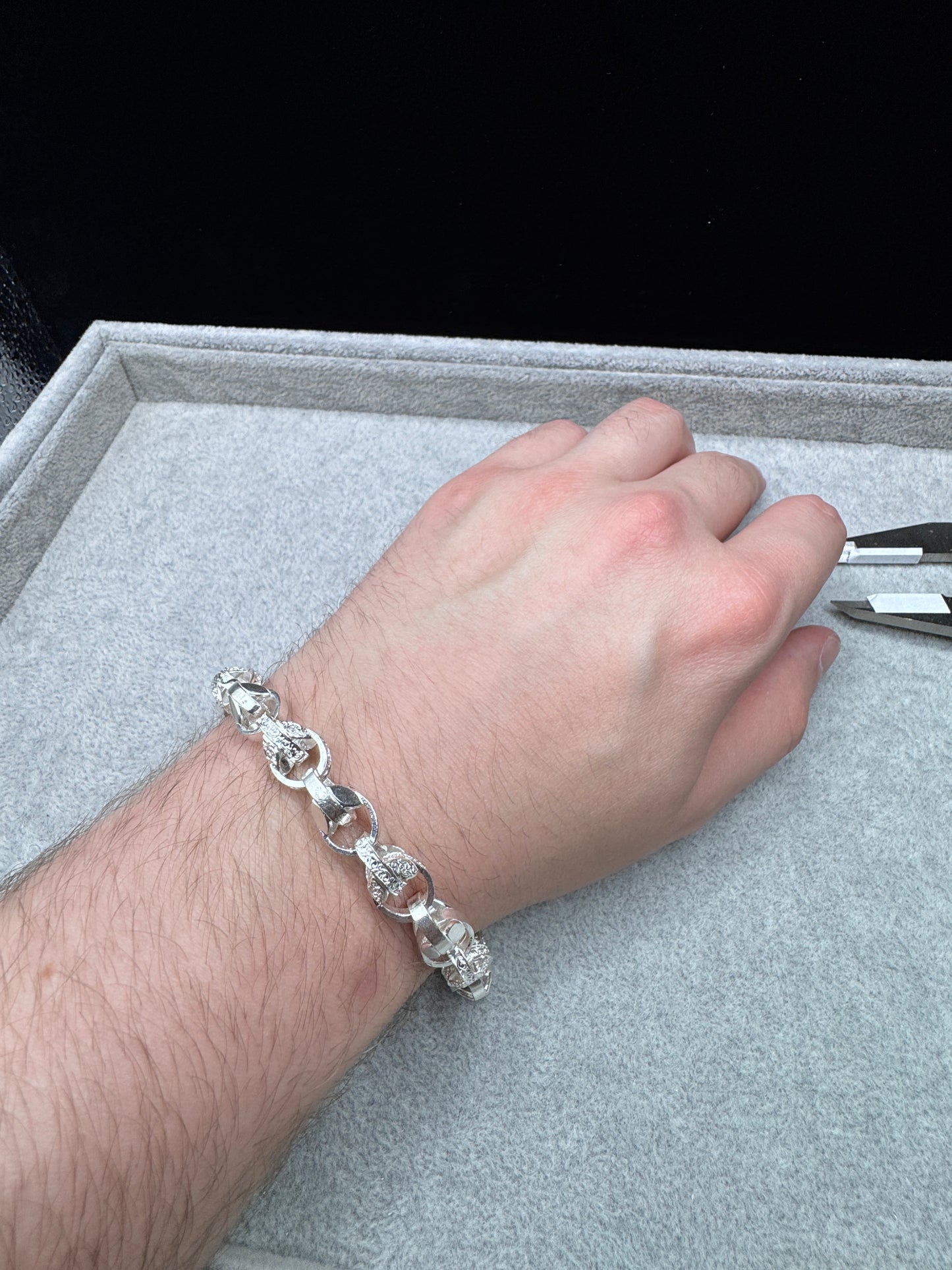 Sterling Silver Patterned & Plain Tulip bracelet 9.5mm
