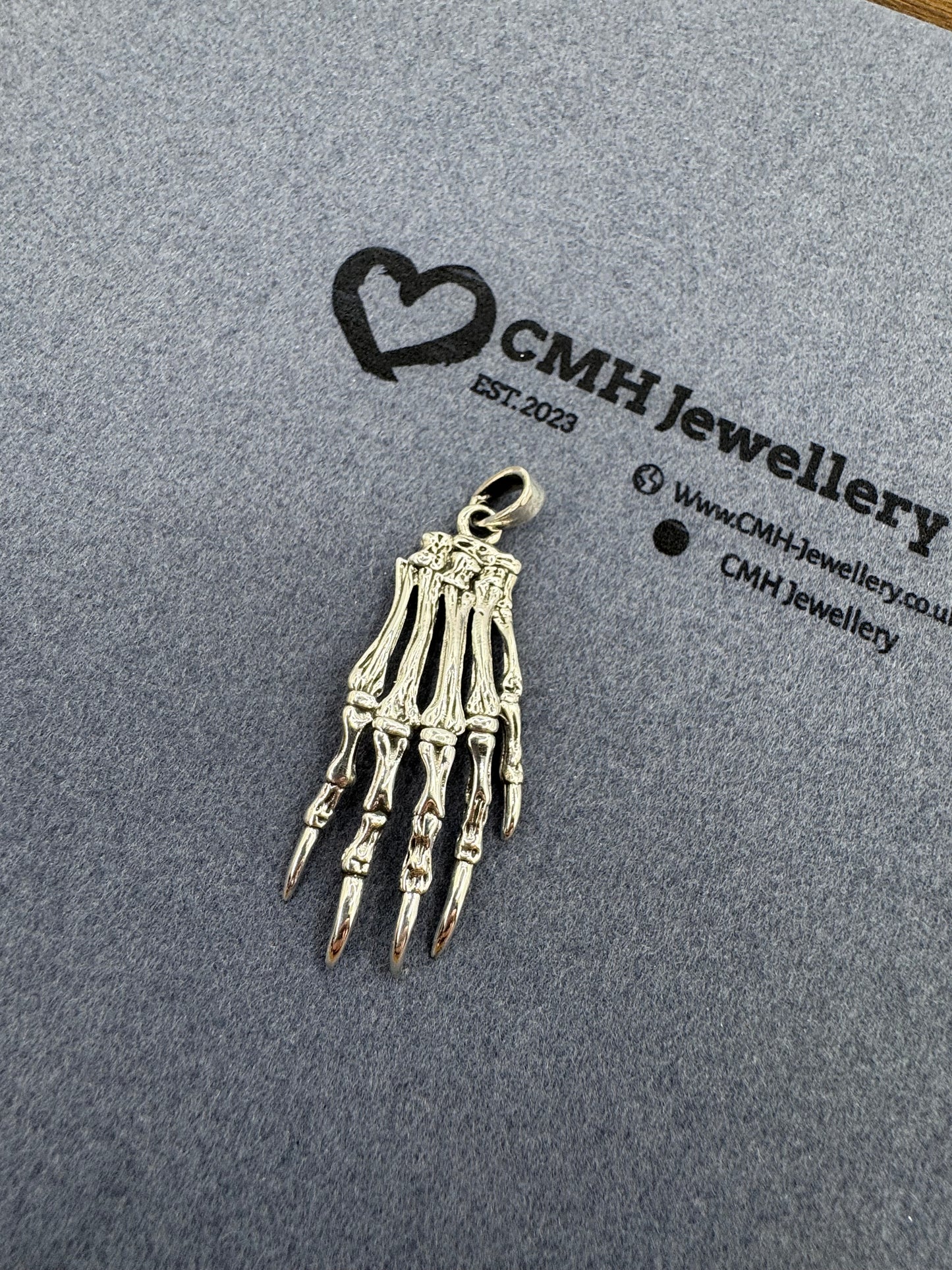 Sterling Silver Large Skeleton Hand Pendant