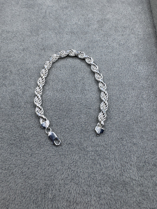Sterling Silver Large Diamond Cut Rope Bracelet 8mm
