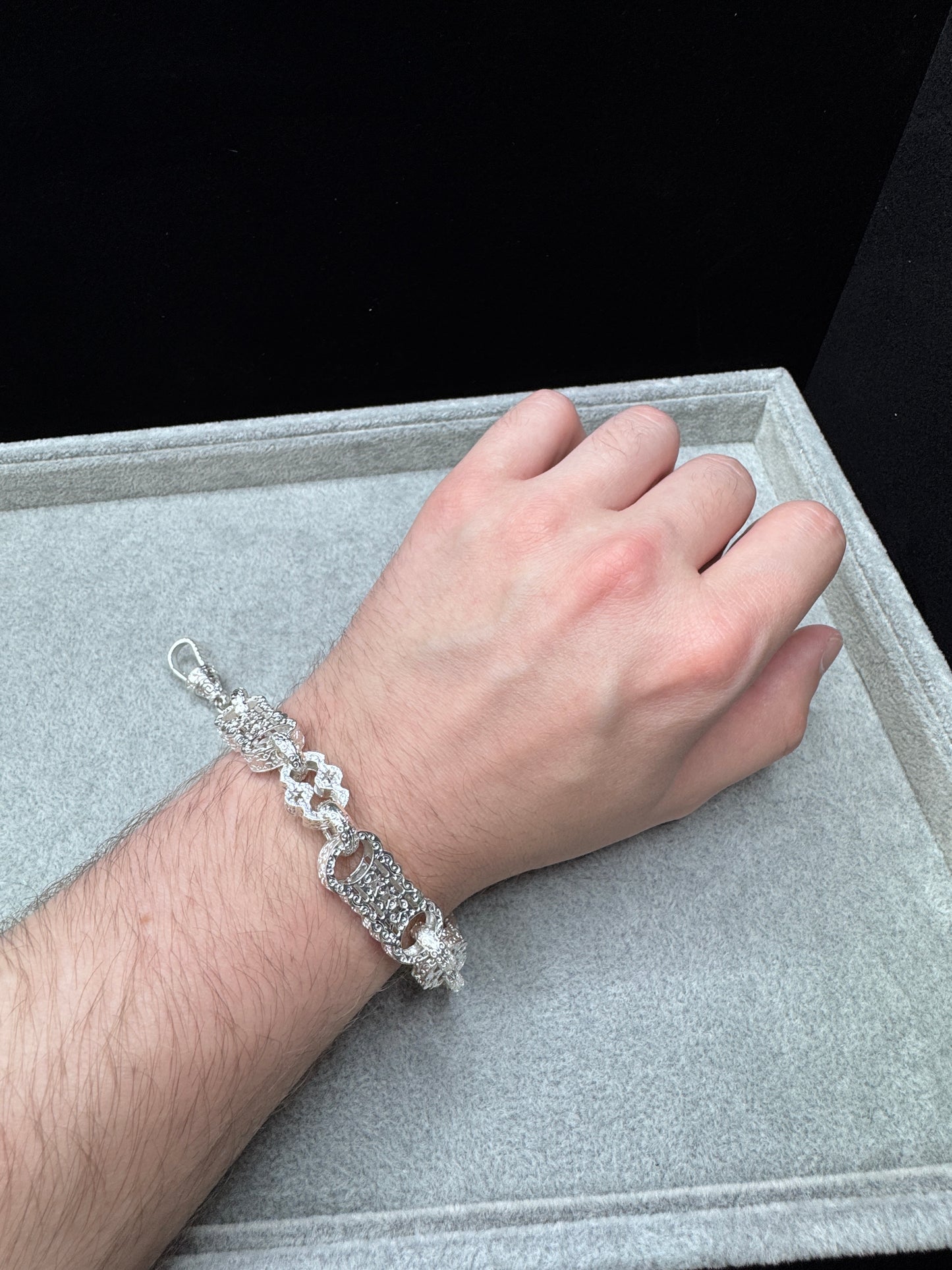 Sterling Silver Stars & Bars Bracelet 13mm