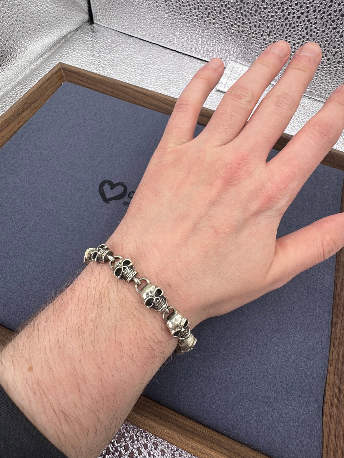 Sterling Silver Skull Bracelet 9.5mm
