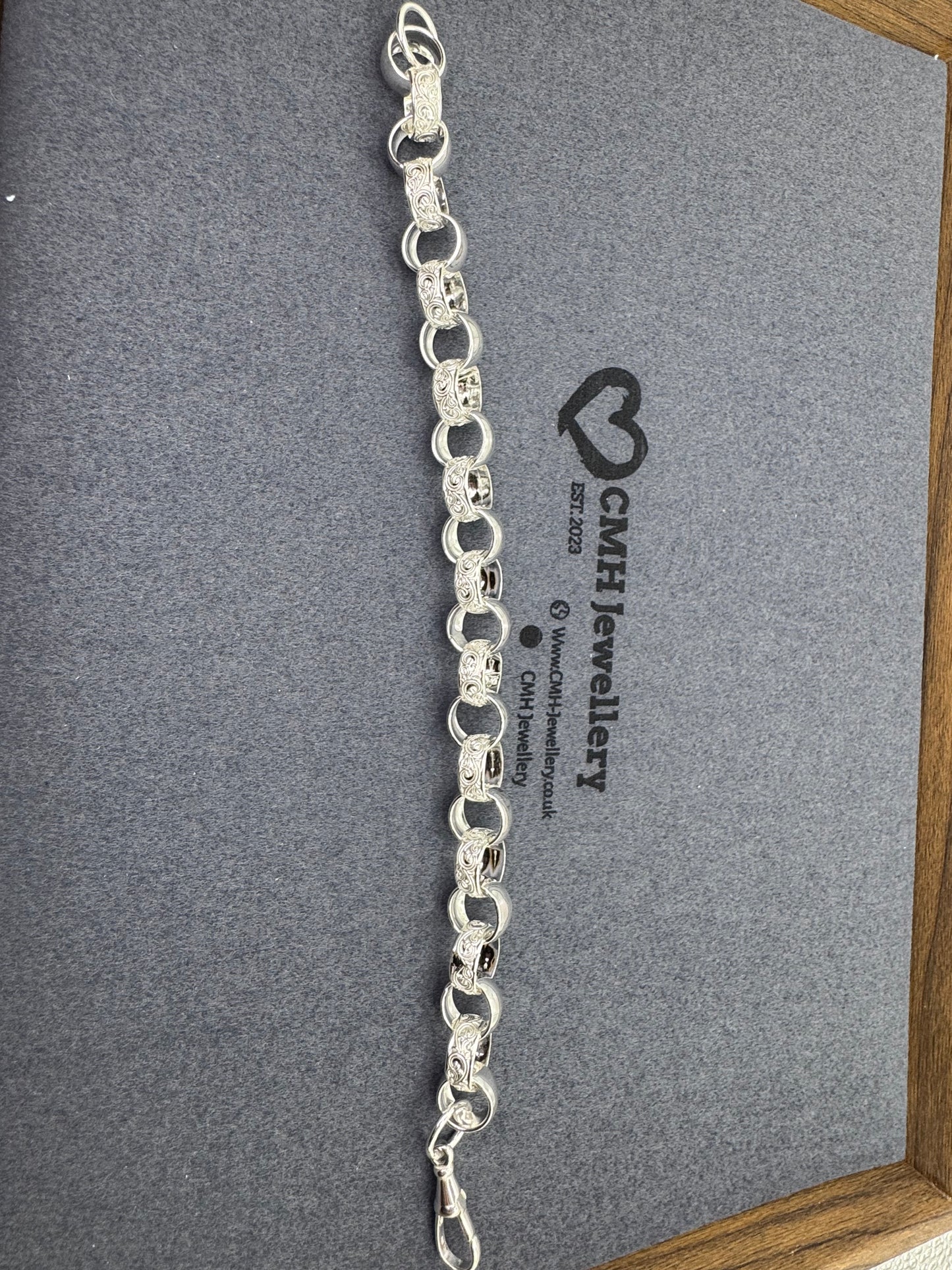 Sterling Silver Lightweight Patterned Belcher Bracelet 12mm