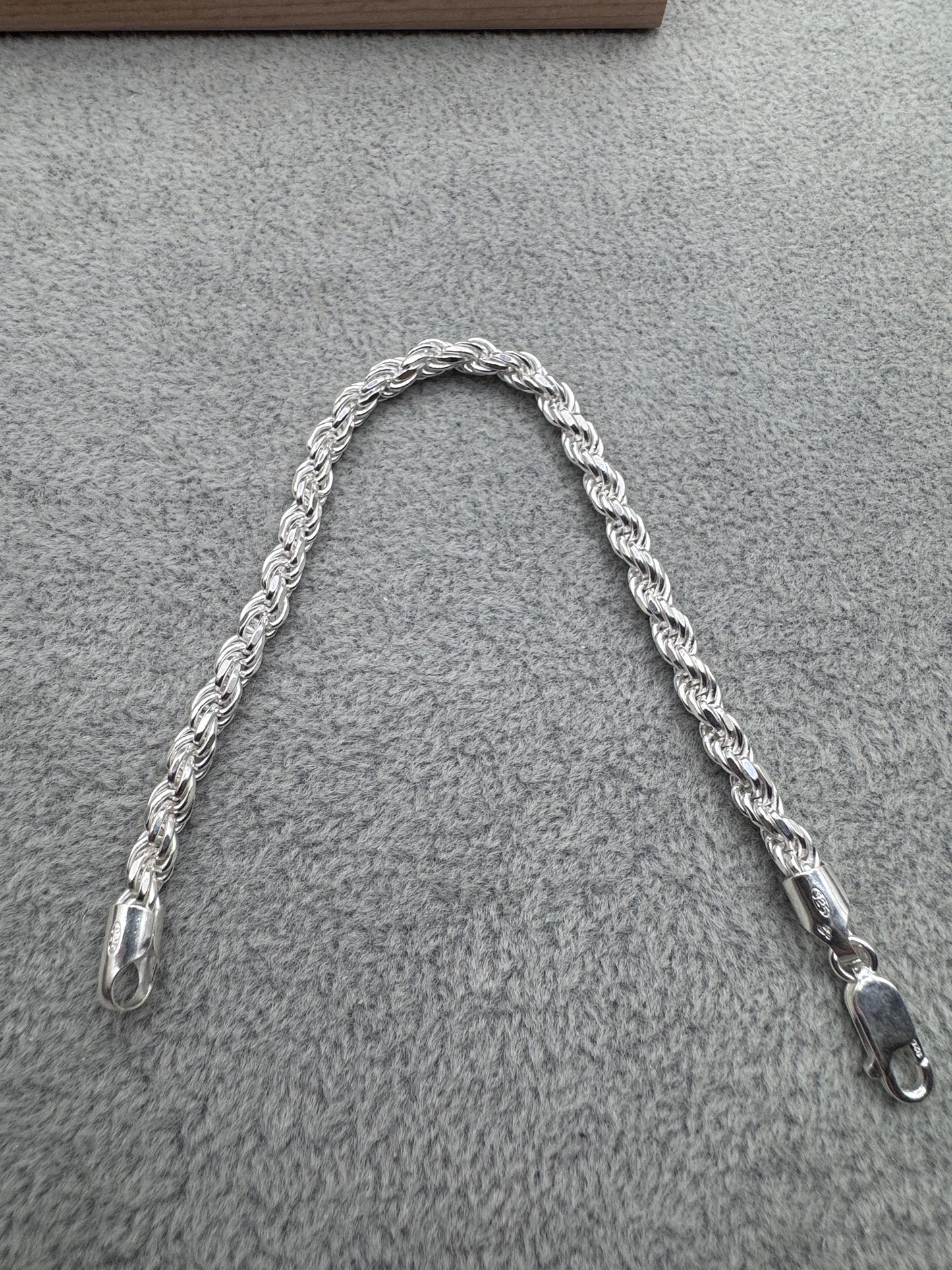 Men's 925 Sterling Silver Diamond Cut Rope Bracelet 5mm