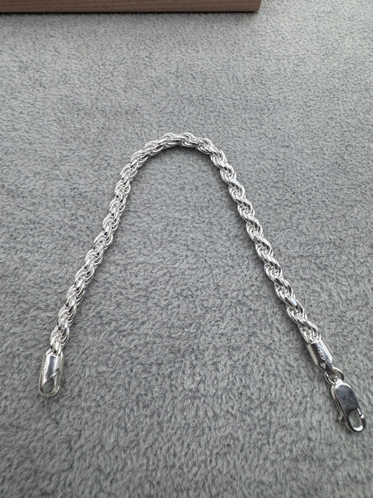 Men's 925 Sterling Silver Diamond Cut Rope Bracelet 5mm