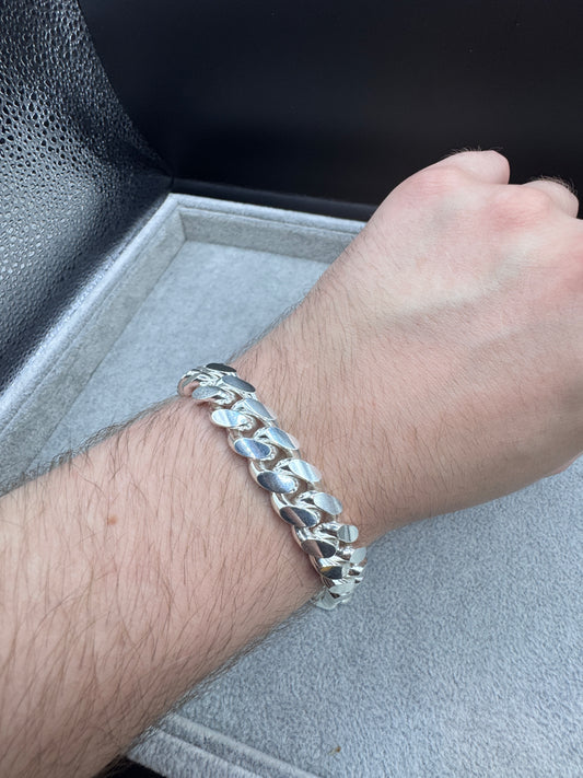 Sterling Silver Cuban Bracelet w/ Box Clasp 13mm