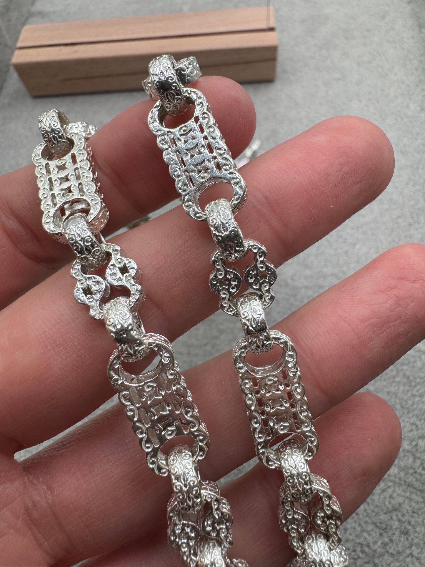 Sterling Silver Stars & Bars Chain Necklace 9.25mm