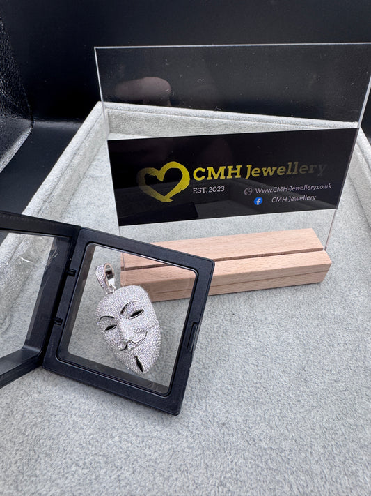 Sterling Silver Cz Anonymous Mask Pendant