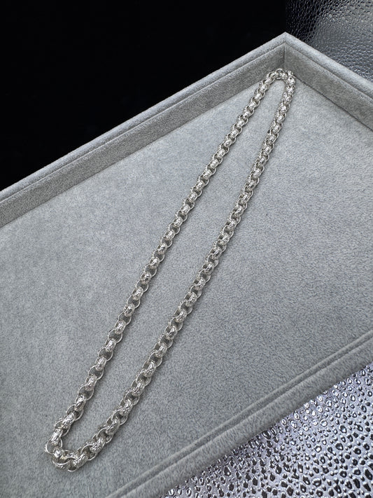 Sterling Silver Patterned Belcher Chain Necklace 10mm