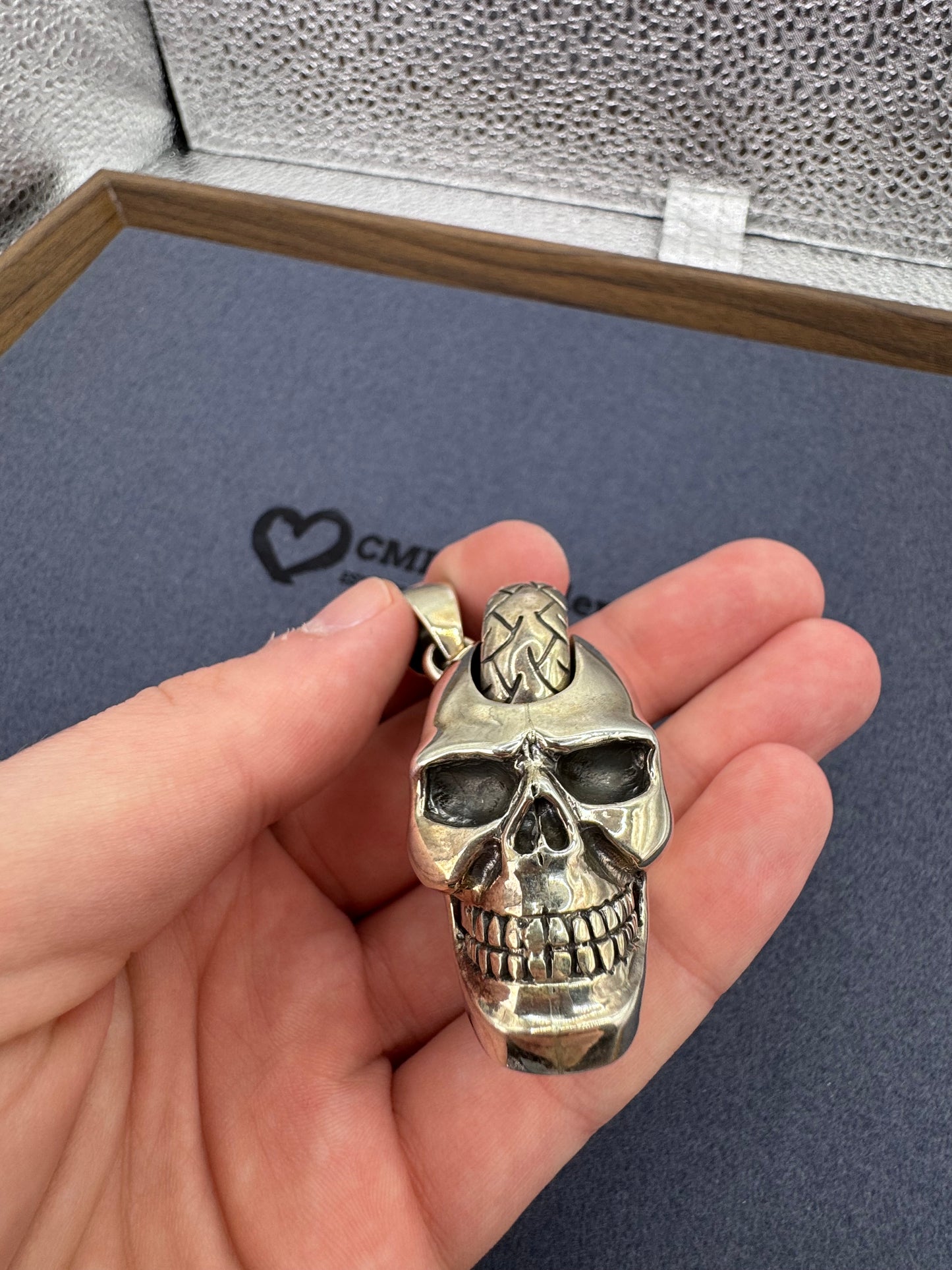 Sterling Silver XL Skull With Movable Mohican Wheel