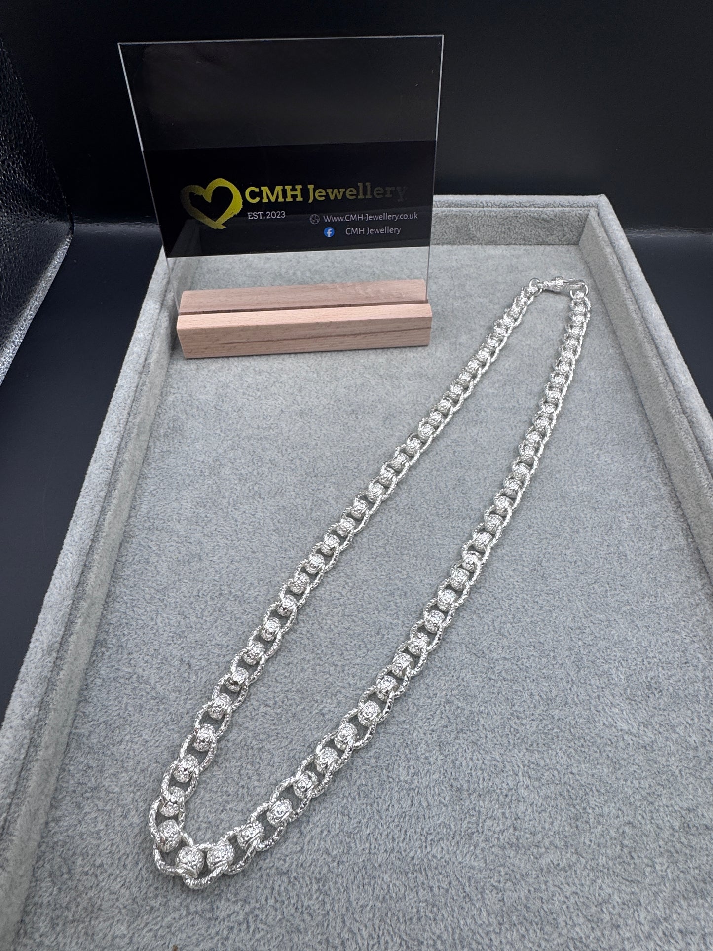 Sterling Silver Patterned Rollerball Chain Necklace 10.5mm