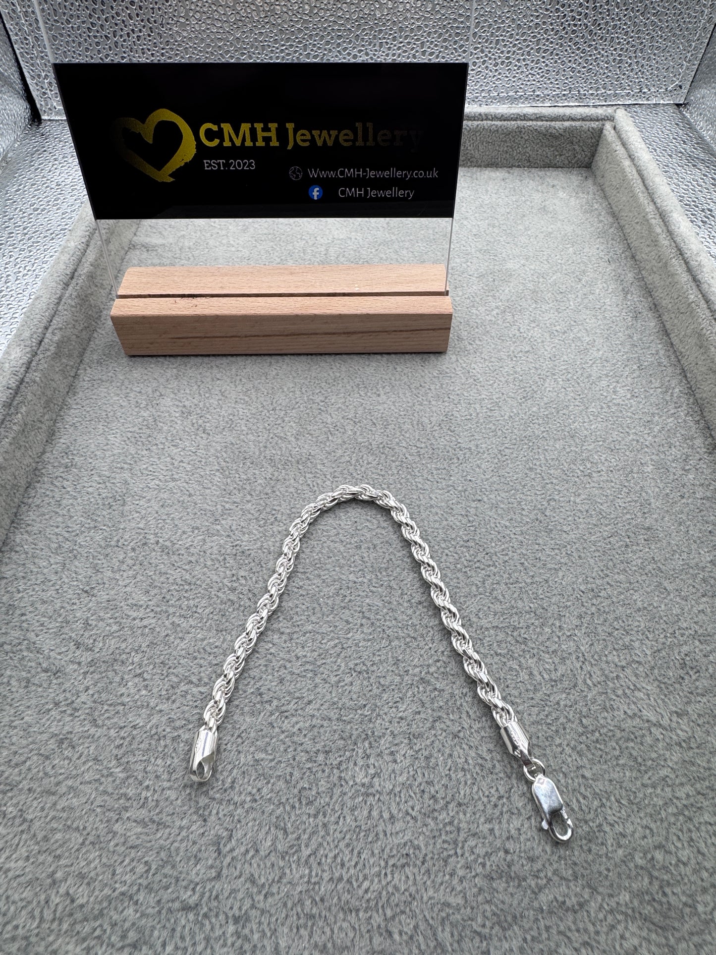 Men's 925 Sterling Silver Diamond Cut Rope Bracelet 5mm