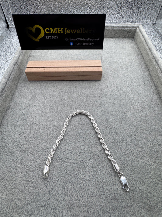 Men's 925 Sterling Silver Diamond Cut Rope Bracelet 5mm