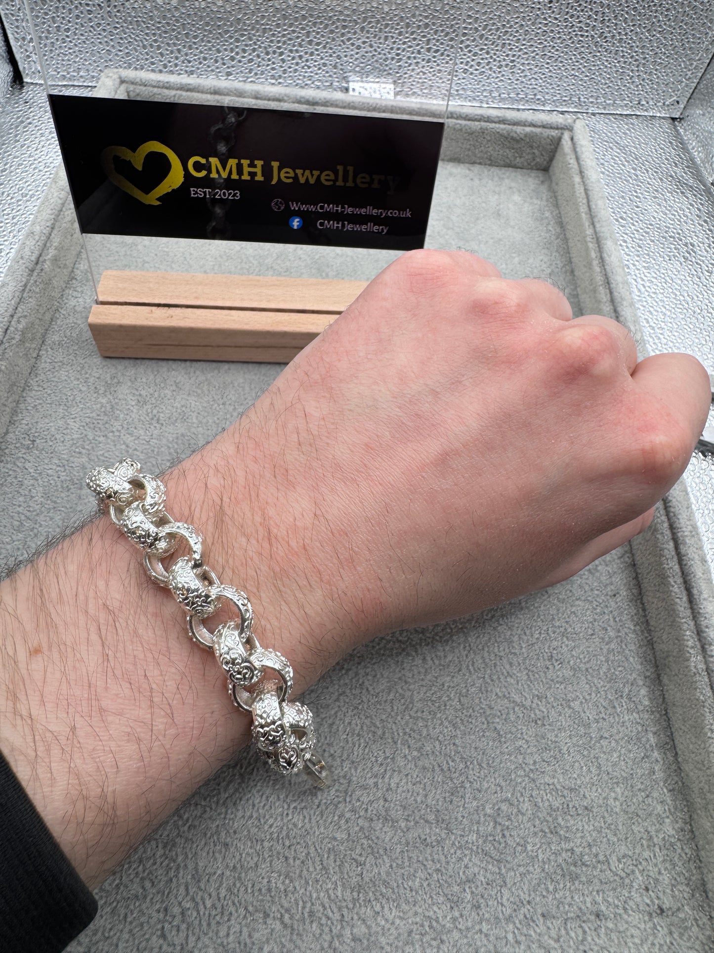 Sterling Silver Patterned Belcher Bracelet 12.5mm