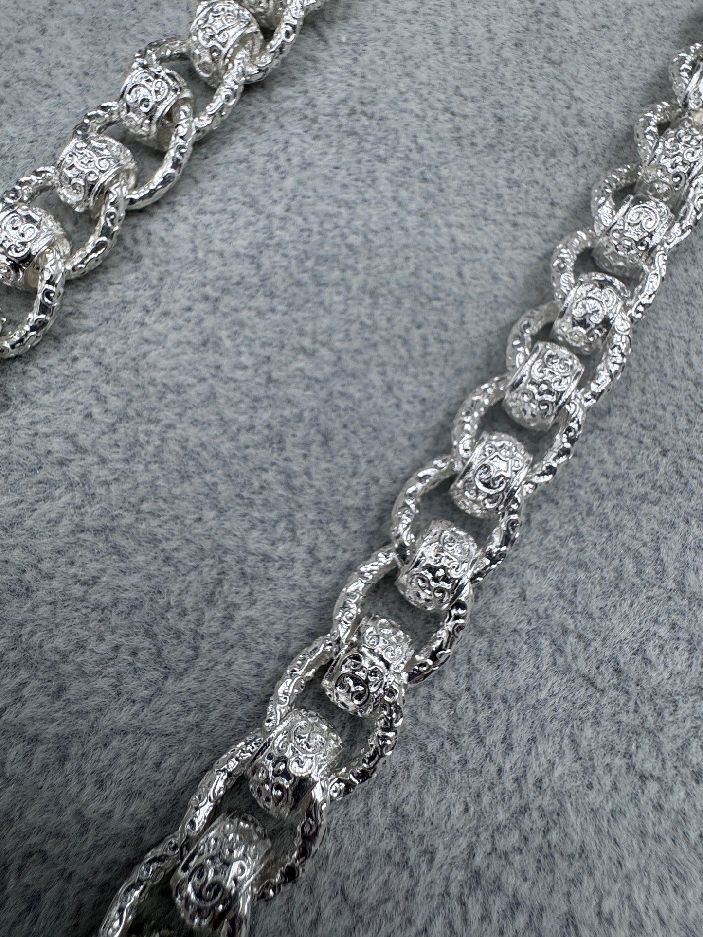 Sterling Silver Patterned Rollerball Chain Necklace 10.5mm