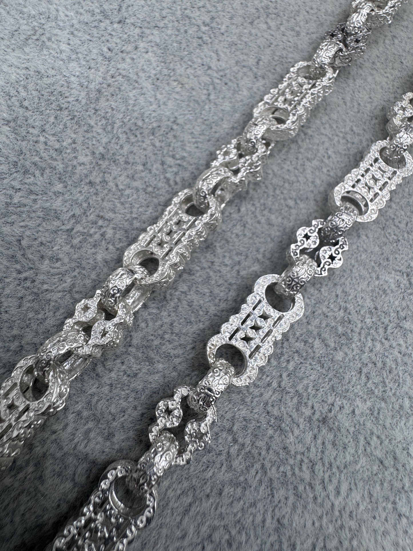 Sterling Silver Stars & Bars Chain Necklace 9.5mm