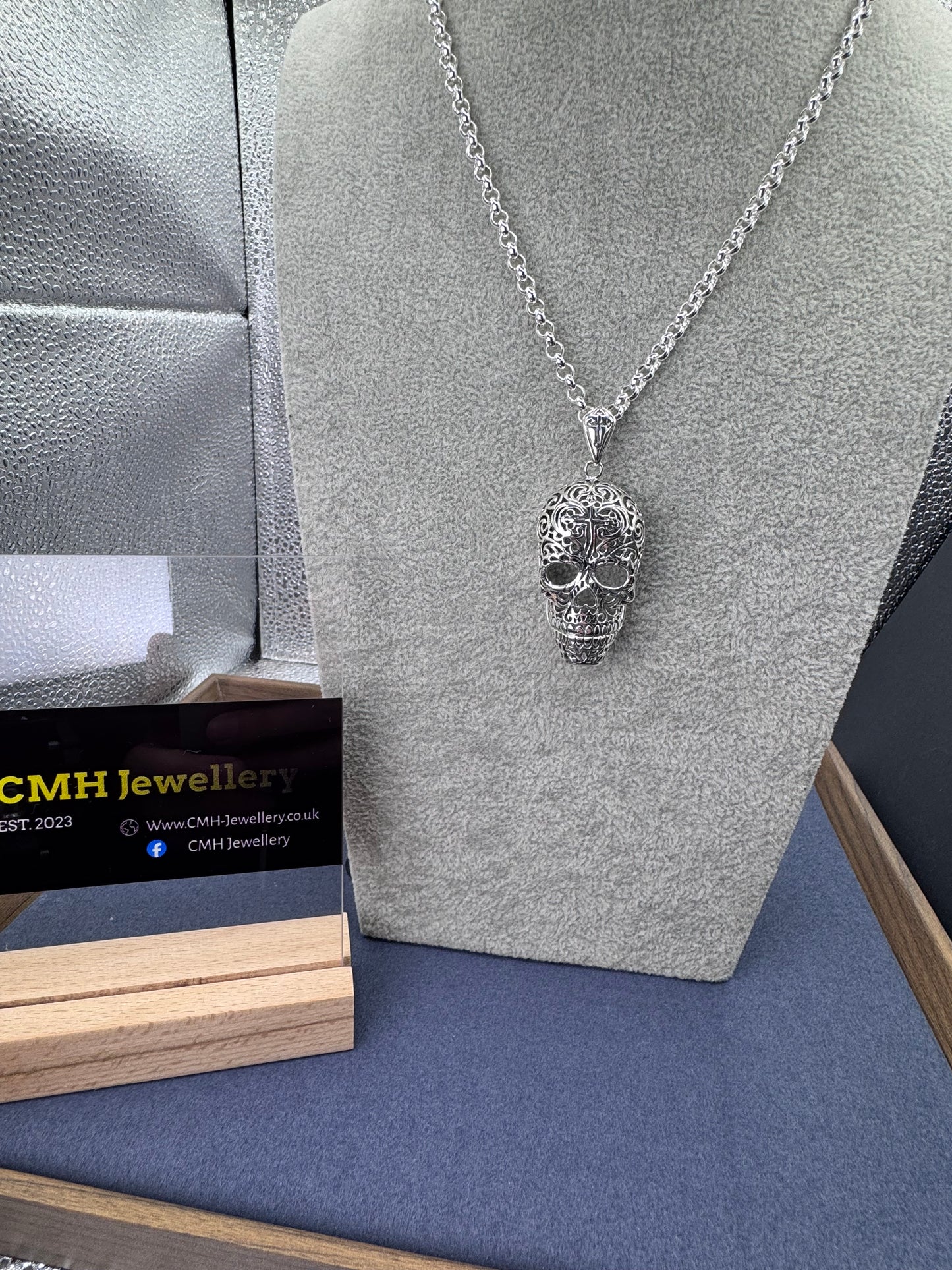 Sterling Silver Fancy Filigree Skull Pendant