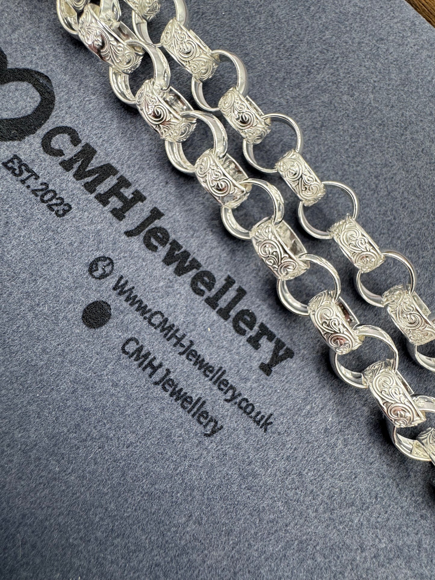 Sterling Silver Patterned Belcher Chain Necklace 11.5mm
