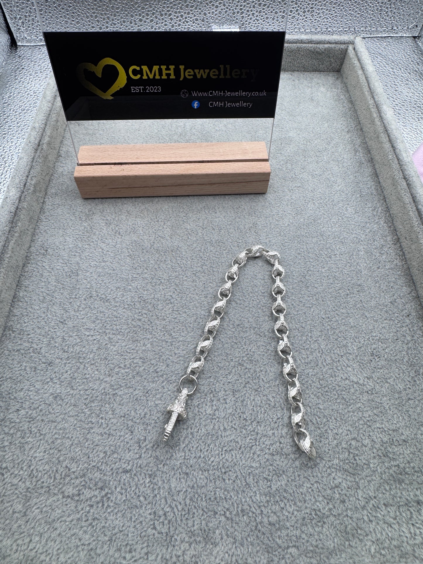 Sterling Silver Patterned Tulip Chain Necklace 7.5mm