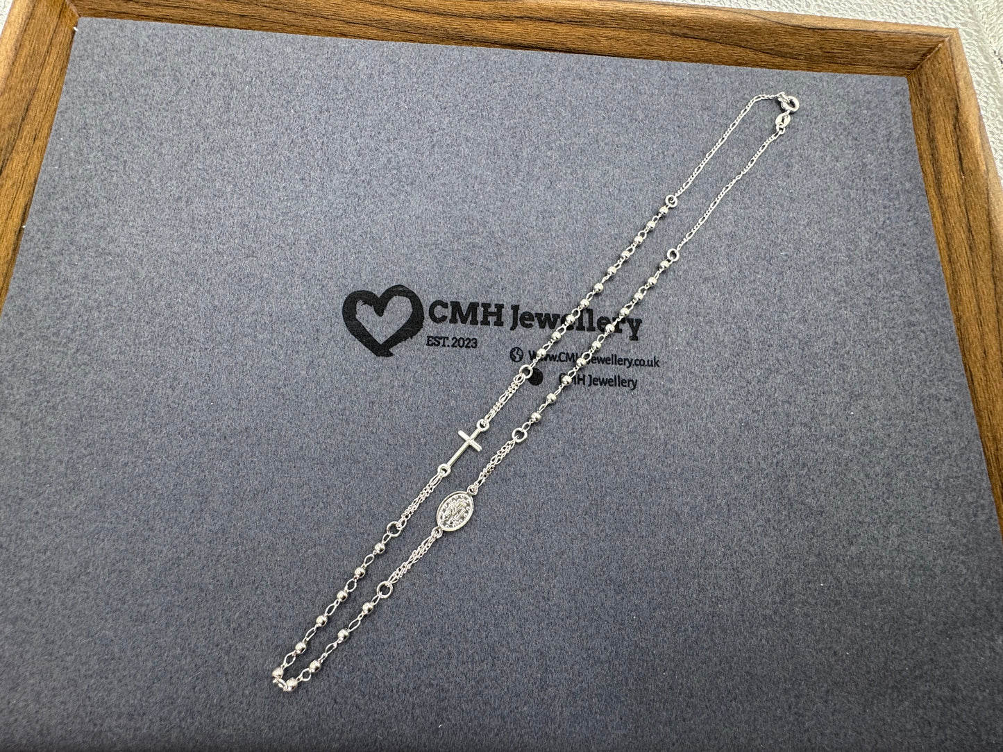 Sterling Silver Mini Rosary Beads Chain Necklace