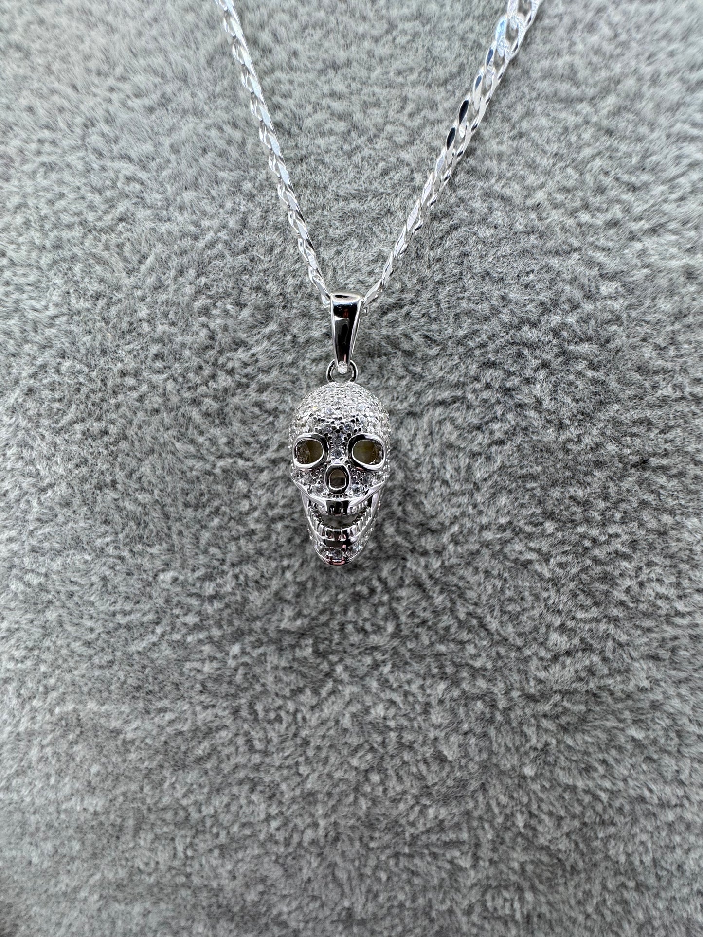Sterling Silver Mini Cz Skull Pendant 21.5mm