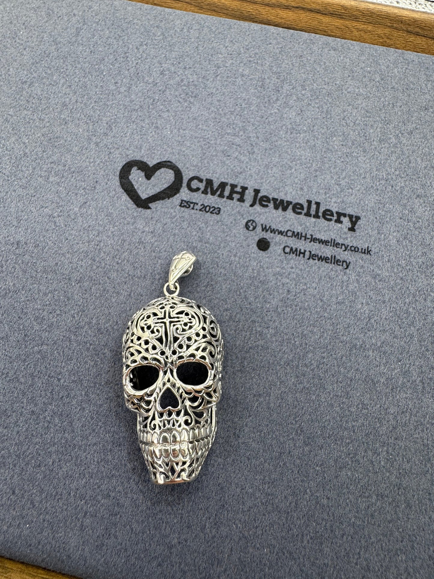 Sterling Silver Fancy Filigree Skull Pendant