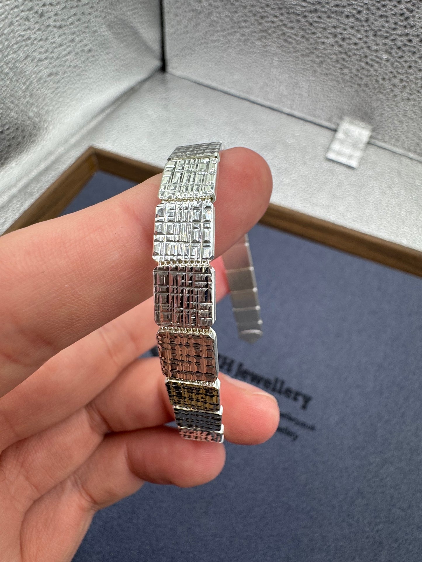 Sterling Silver Bark Textured Strap Link Bracelet – 8mm