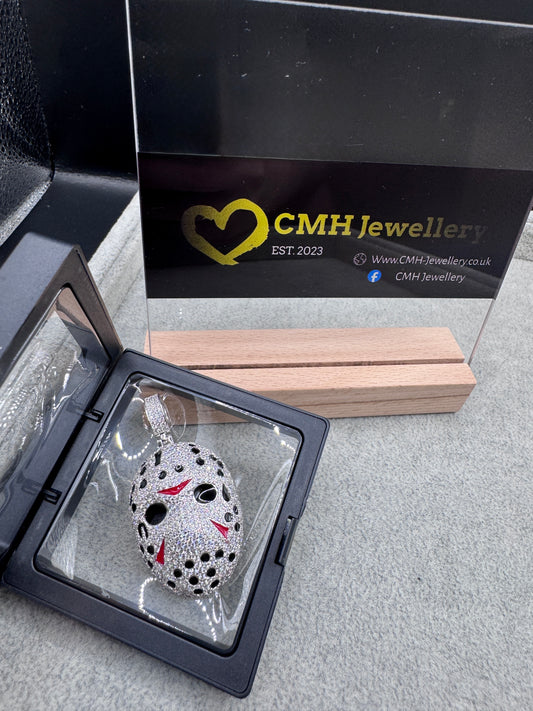 Sterling Silver Cz Hockey Mask Pendant
