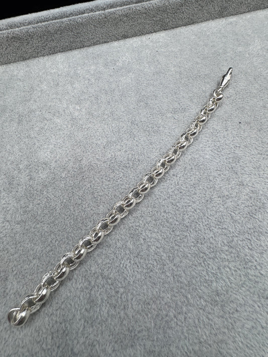 Sterling Silver Patterned and Plain Belcher Bracelet 8mm