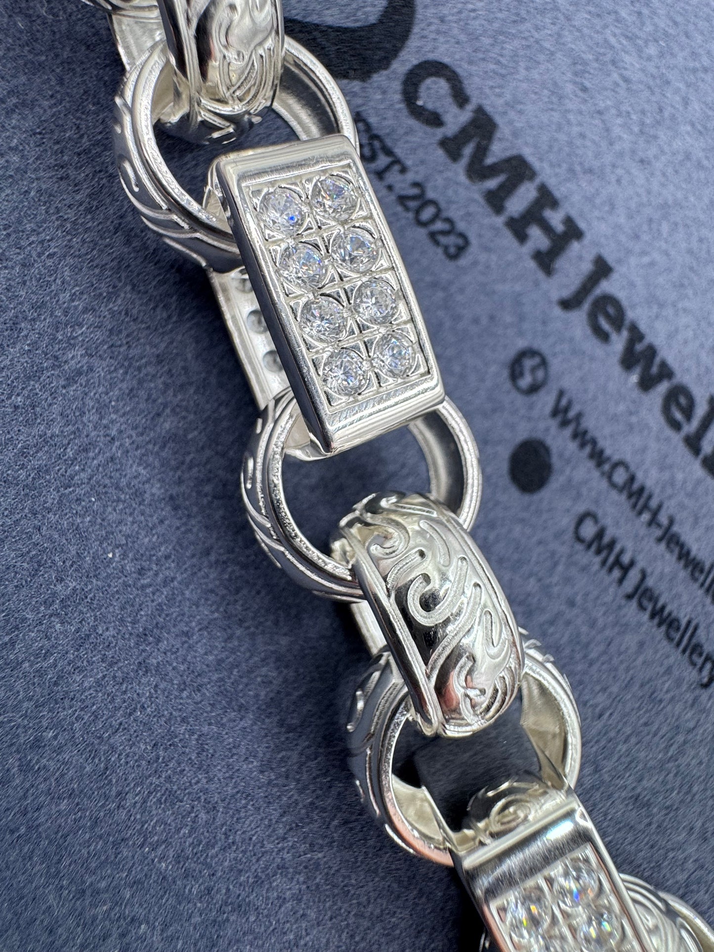 Sterling Silver XL CZ Gypsy Belcher Bracelet 15mm
