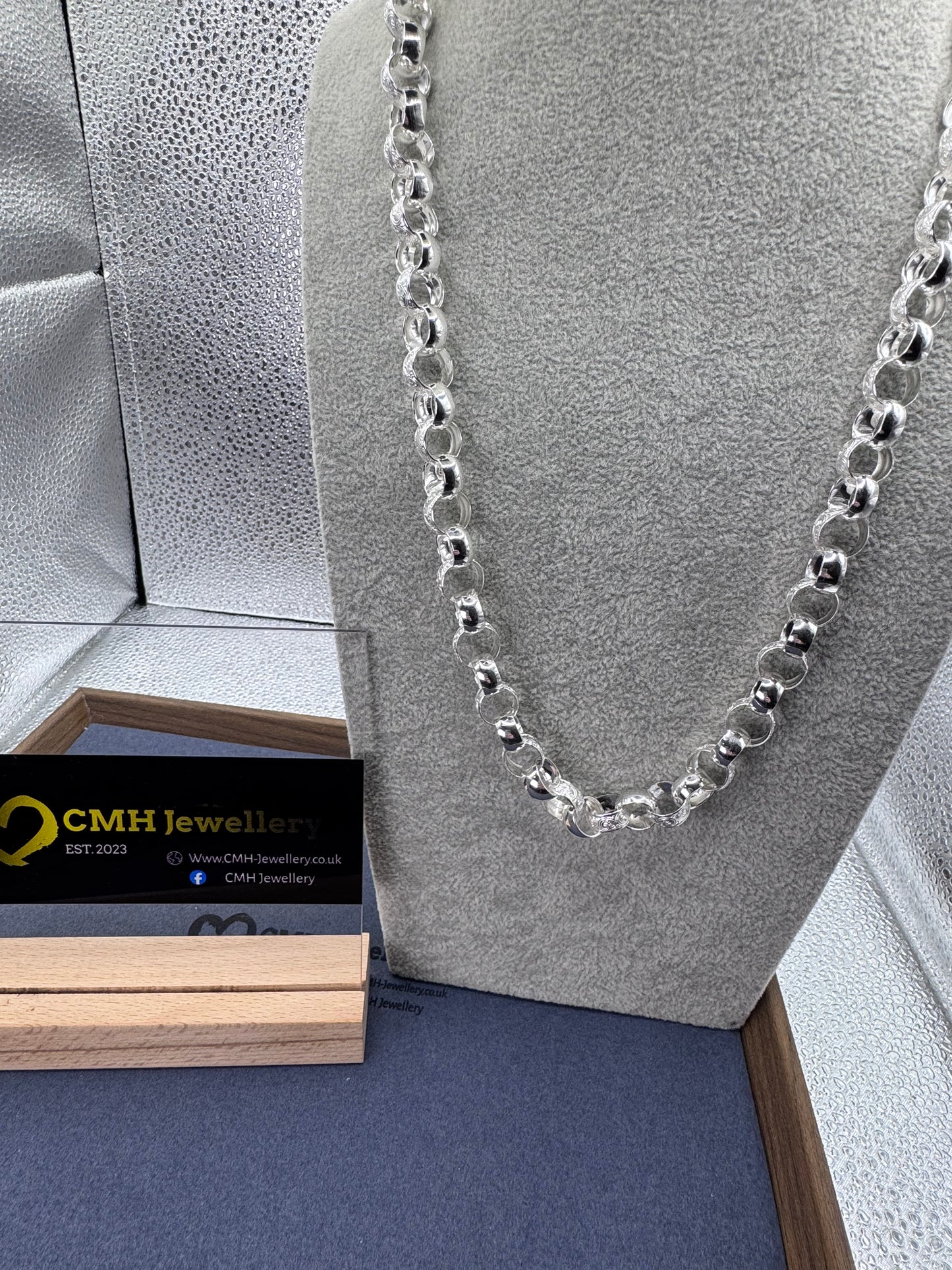 Sterling Silver Patterned Belcher Chain Necklace 11.5mm