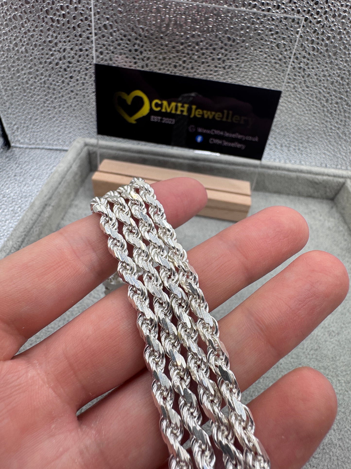 Men's 925 Sterling Silver Diamond Cut Rope Bracelet 5mm